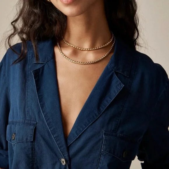 J Crew Camp Collar Shirt Womens 12 Blue V
Neck Cotton Voile Button Up Roll Tab - Picture 3 of 11